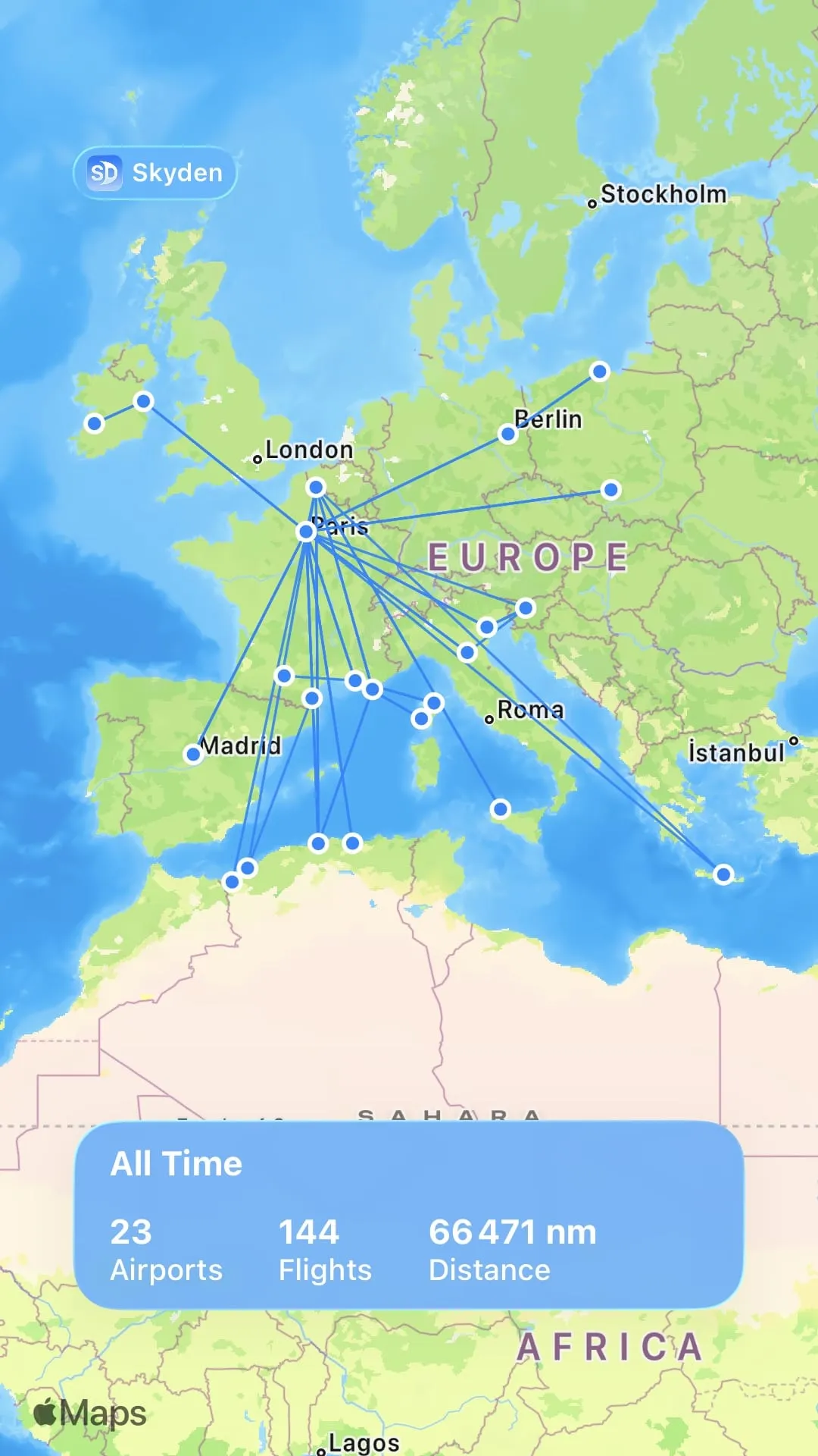 Shareable Skyden flight map card for social sharing